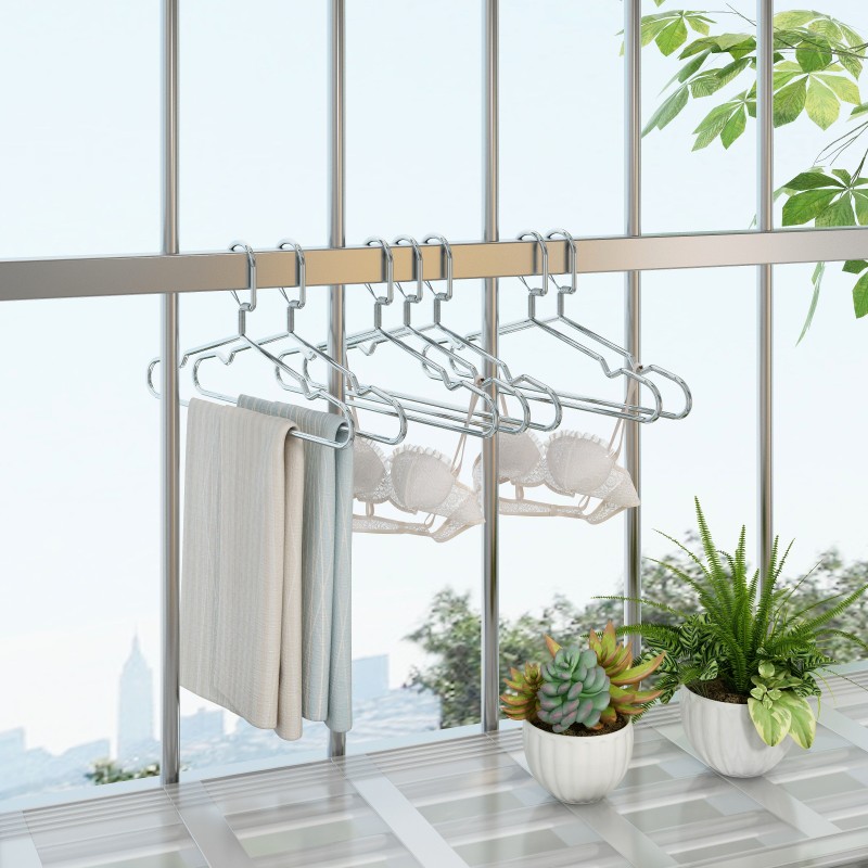衣架不锈钢防风衣架弹簧钩实心加粗衣架阳台防P盗网穿孔升降晾衣
