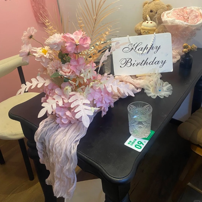 紫色桌布皱布桌旗生日派对皱布装饰婚礼甜品台沙龙场景布置皱巾