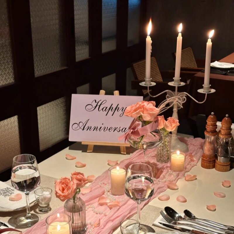 生日仪式感布置西餐厅桌面装饰烛台三八妇女节立式桌牌摆台道具