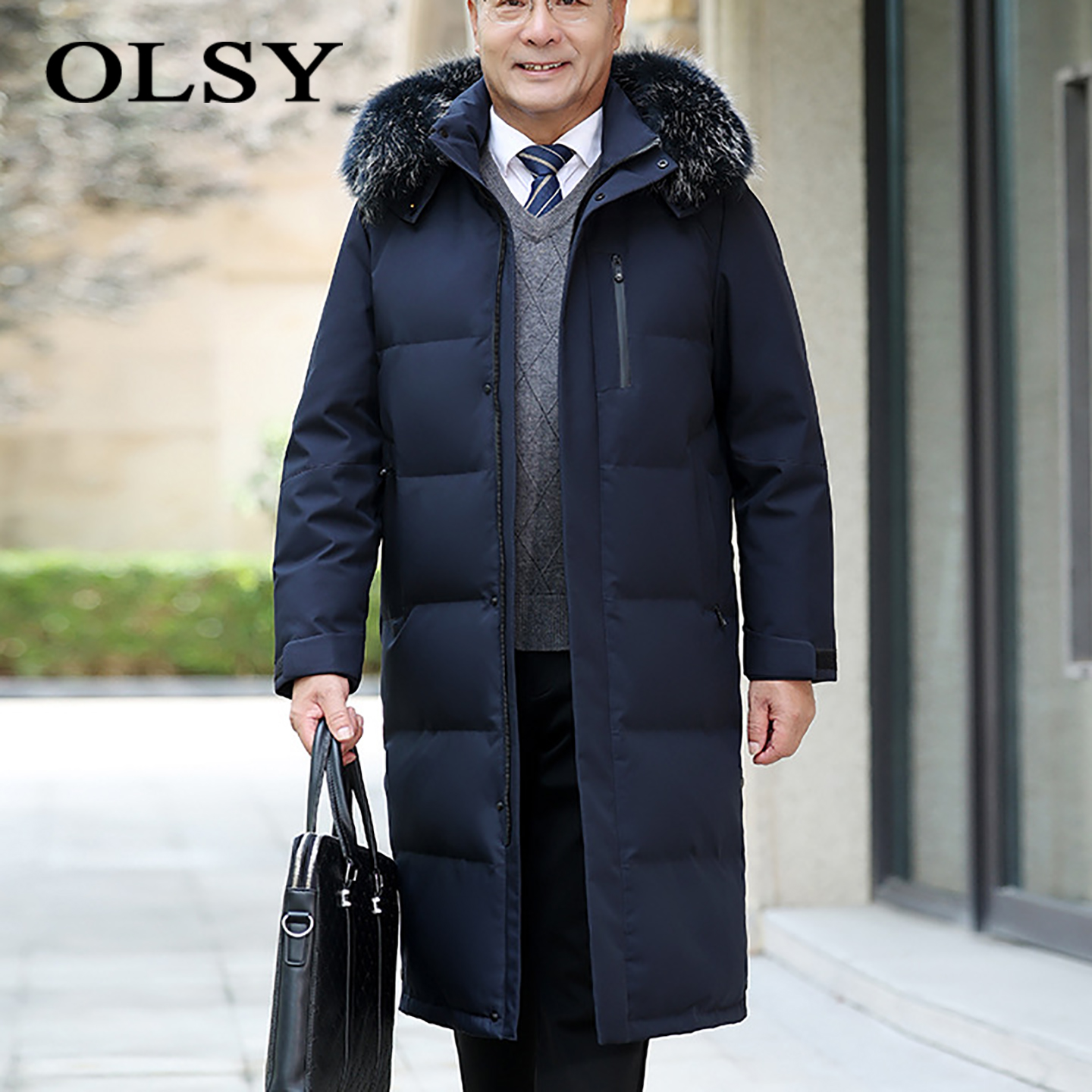 中老年大码加长加厚过膝连帽外套