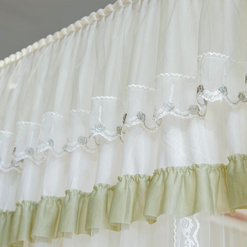 新款U型轨道滑轮导轨蚊帐双层纱加密公主风宫廷落地家用卧室床幔