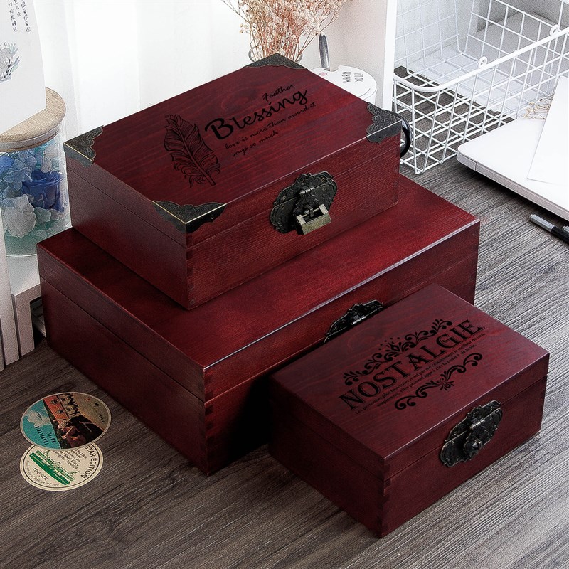 复古木盒子木箱收纳整理盒木质带锁小箱子收藏木盒实木储物箱木匣