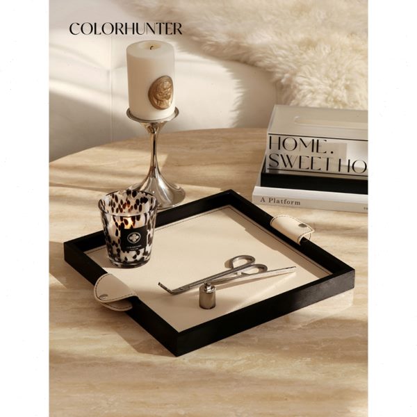置物CR托盘H轻奢 客厅装饰摆件T桌面高级收纳盘香薰NU感ER皮质OOL