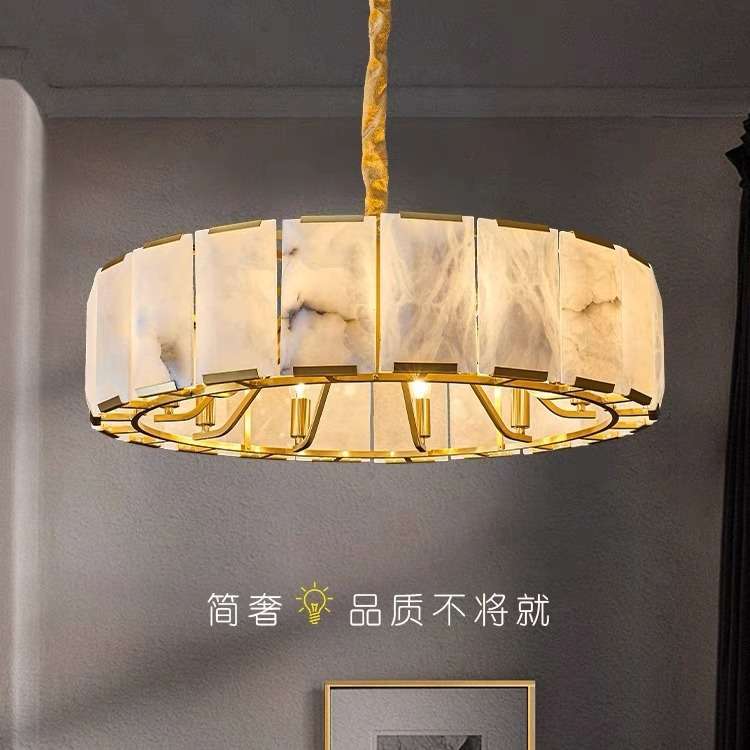 跨客厅吊灯高档别墅轻奢美式餐厅主卧灯具设计师简约天然云石铜灯