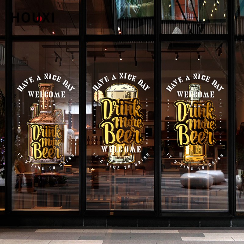 KTV酒吧会所玻璃门贴纸啤酒海报双面彩色小酒馆餐厅布置静电无胶
