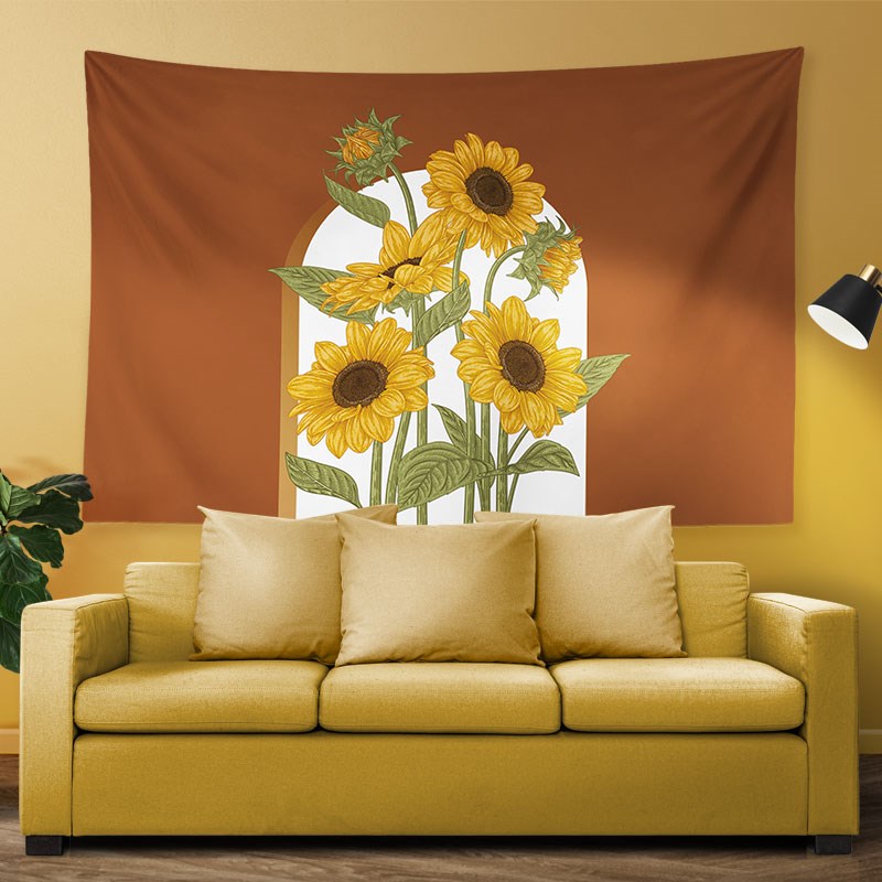 向日葵插画宿舍改造墙布卧室床头装饰挂毯个性背景墙背景布挂布
