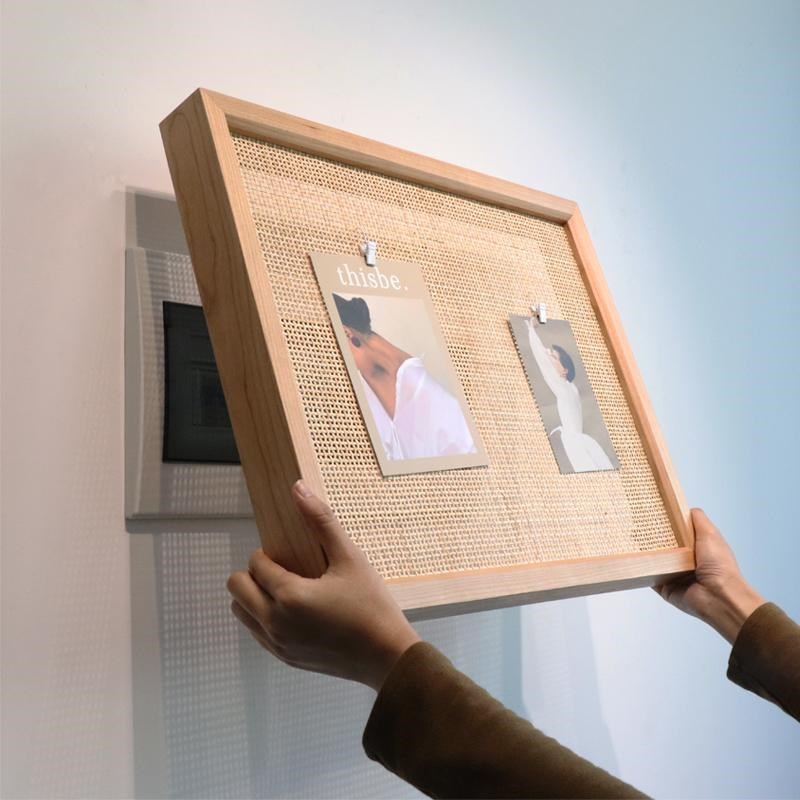 配电箱装饰画免打孔玄关墙上电表箱遮挡盒樱桃实木原木风竖款定制