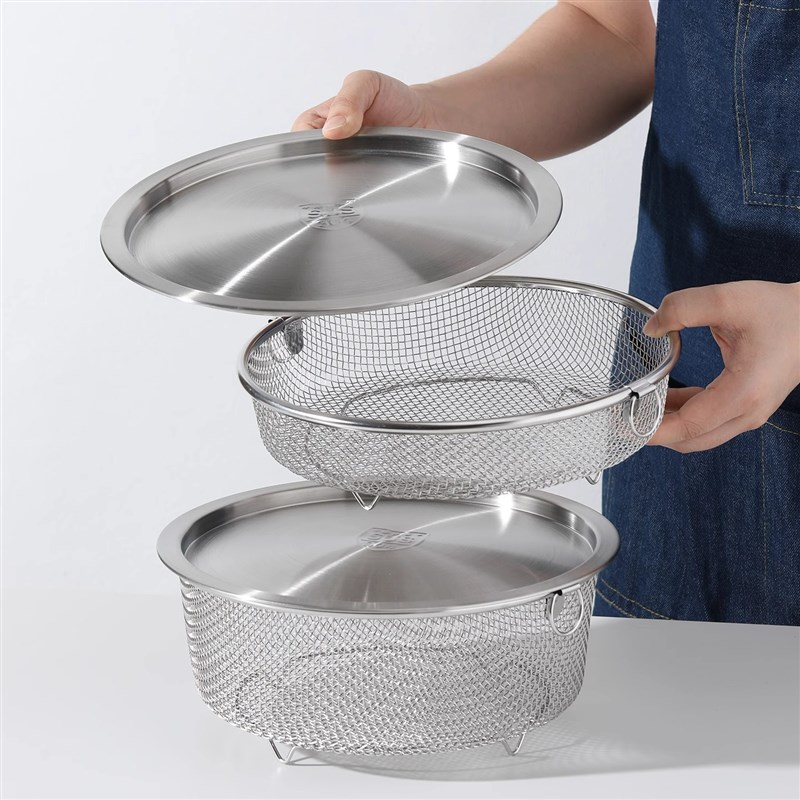 家用沥水篮洗菜篮厨房304不锈钢双耳水果滤水篮油炸沥油盘子