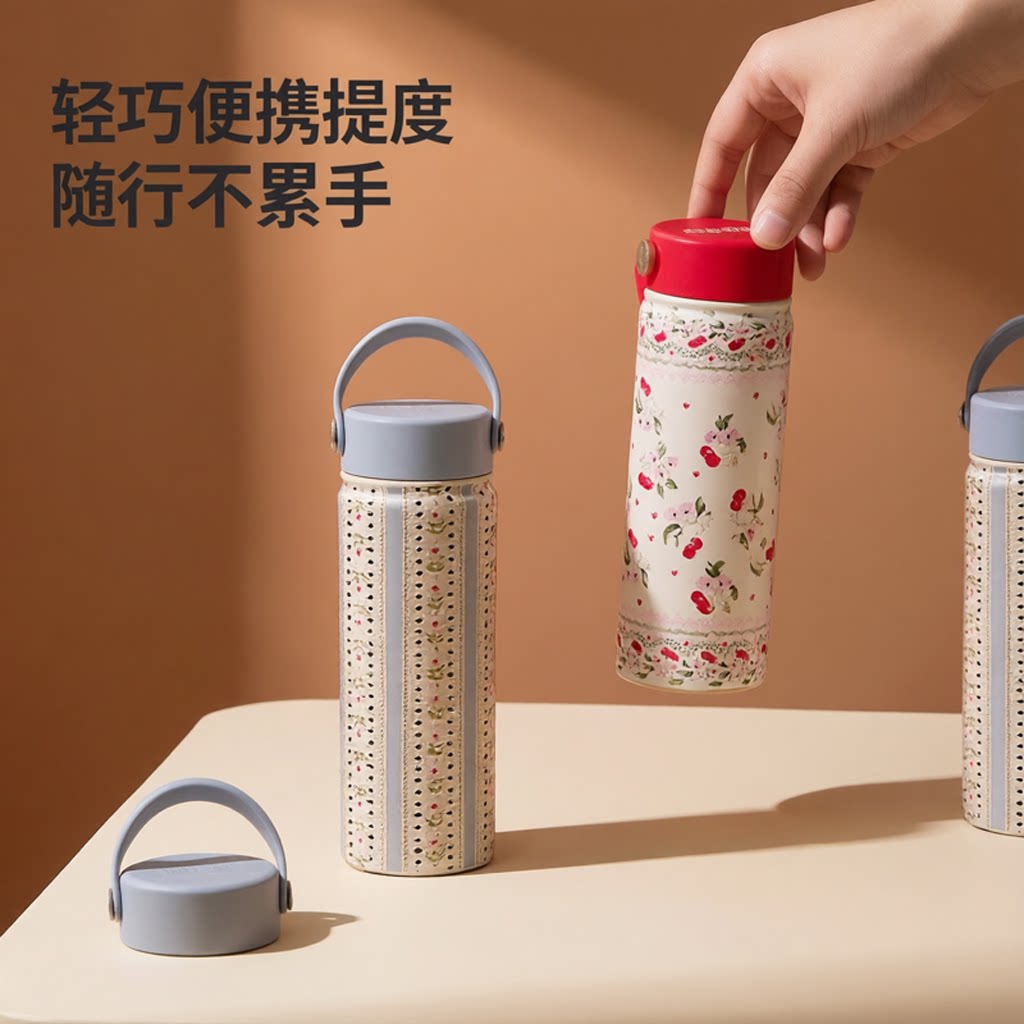 LUMIALEE英国cath kidston复古碎花手提保温杯316大容量保冷保热