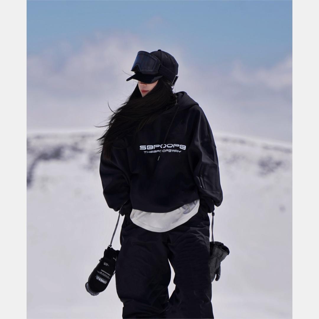 滑雪帽衫男女防水滑雪卫衣加绒嘻哈宽松Oversize单板印花滑雪服