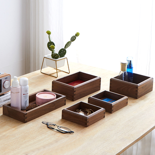 黑胡桃木箱子复古桌面收纳盒长方形实木收藏盒桌面木盒收纳储物箱