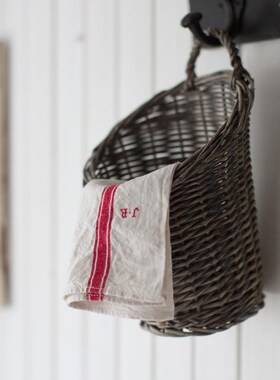 NfT法式乡村复古灰色做旧柳编 壁挂式插花篮 杂物分类收纳筐