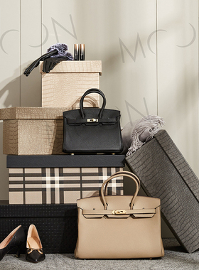 moon慕空间样板房衣柜收纳箱衣帽间收纳盒格纹整理箱道具软装摆件