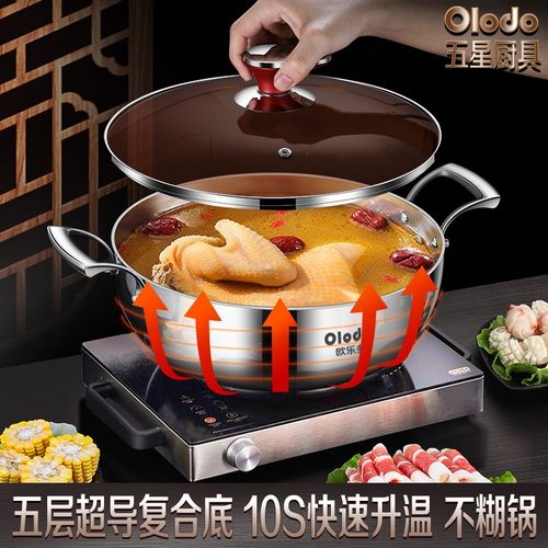 双耳316不锈钢汤锅家用电磁炉锅火锅大口径加厚双耳锅不粘复底锅