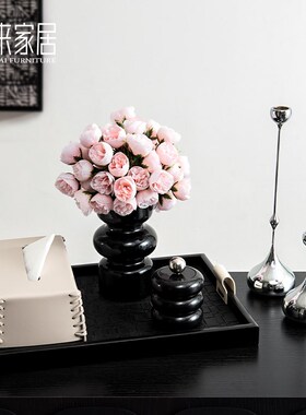 中古风茶几装饰摆件高级感客厅桌面皮革纸巾盒高档轻奢法式收纳盒