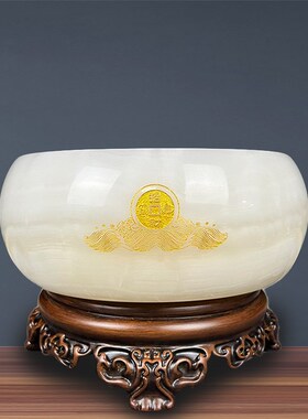 玉石聚宝盆配旋转底座装饰品乔迁开业送礼办公室桌面摆放实用招财