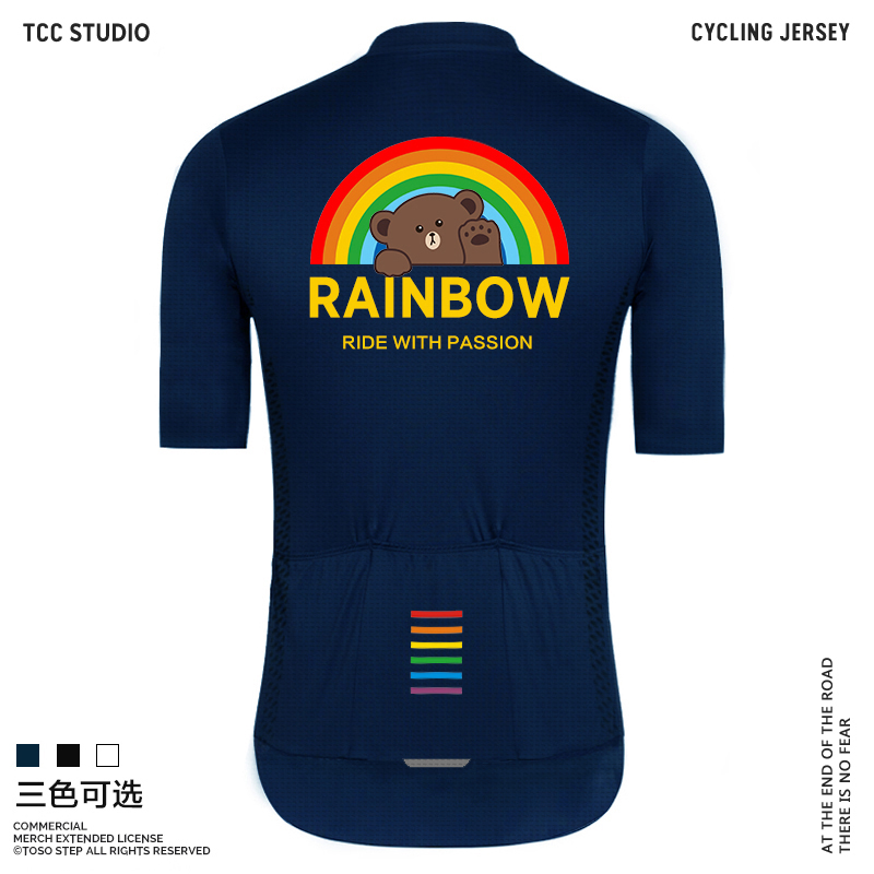 OSO P夏季深蓝黑色白色短袖骑行服卡通透气自行车衣男女