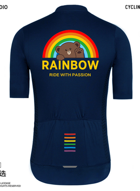 OSO P夏季深蓝黑色白色短袖骑行服卡通透气自行车衣男女