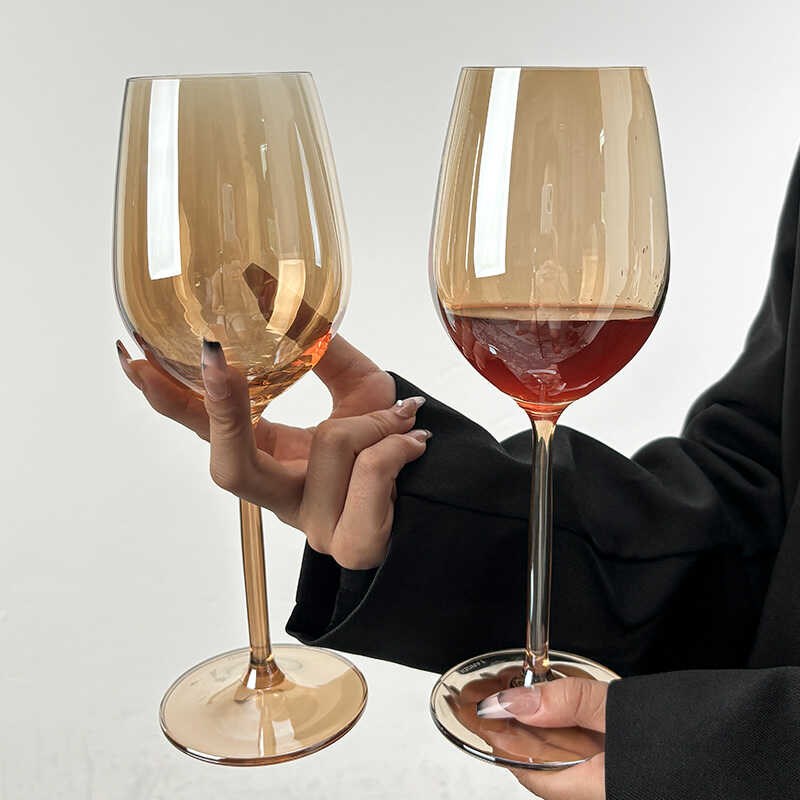 高端轻奢琥c珀色红酒杯手工红酒杯高脚杯送礼新婚轻奢勃艮第红酒