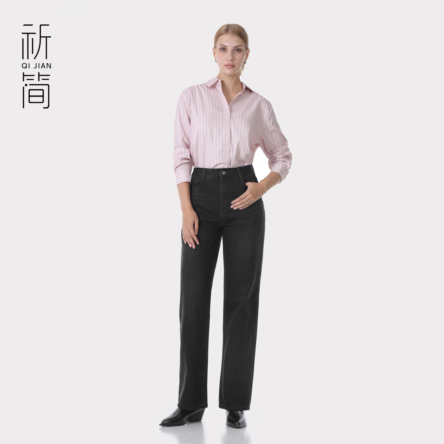 祈简2025秋季新款休闲通勤黑色舒适显瘦百搭高腰直筒牛仔裤女7009,女装/女士精品,牛仔裤,淘宝优惠券,粉丝福利购,淘宝优惠卷