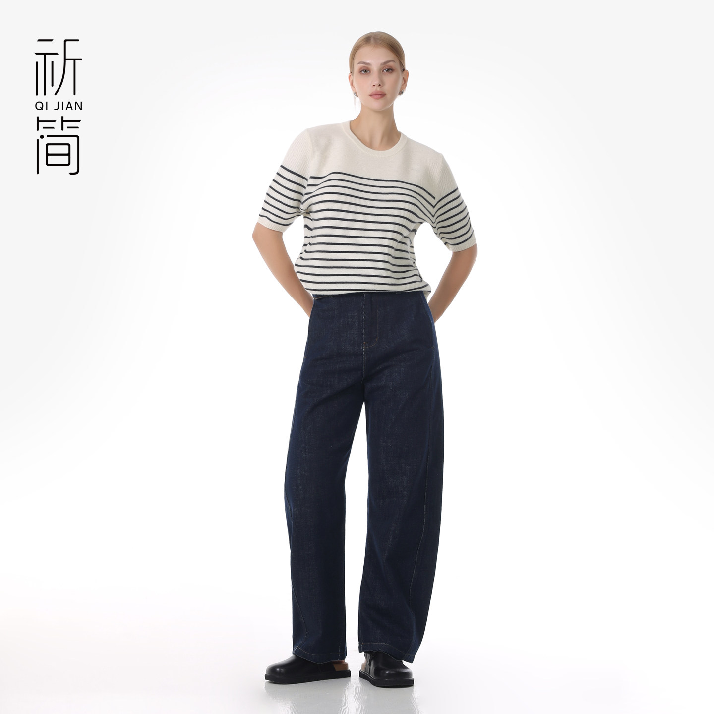 祈简全棉百搭弯刀裤休闲牛仔裤女