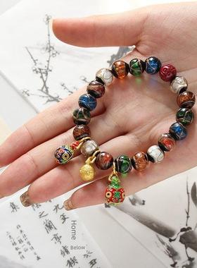 北京香灰琉璃手串古法吞金兽淄博多宝手炼佛珠五彩本命年饰品珠子