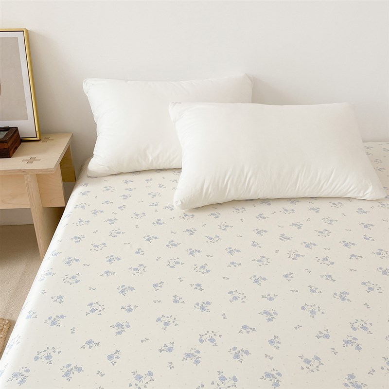 浅夜的花雨 复古j原创蓝白调小碎花全棉床单床笠新疆棉 韩系网红