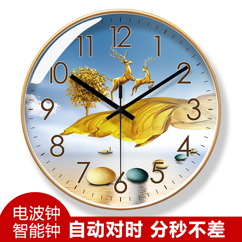自动对时电波钟6303福禄吉祥钟表国风挂钟N中式时钟客厅挂墙静音