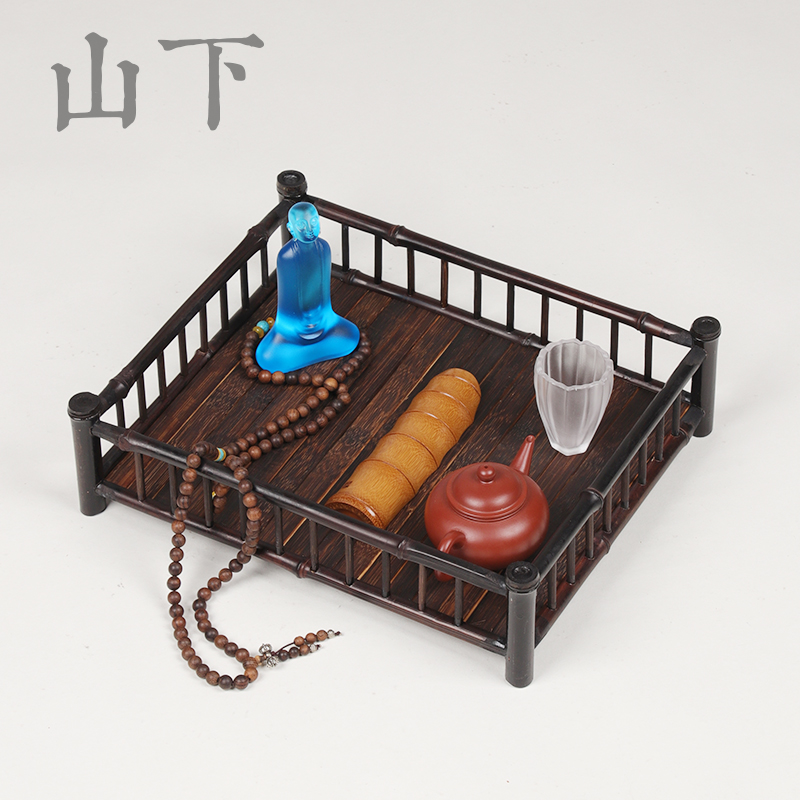 紫竹收纳盘奉茶盘功夫茶具收纳筐茶杯架梅鹿竹茶托盘Y竹制置物架