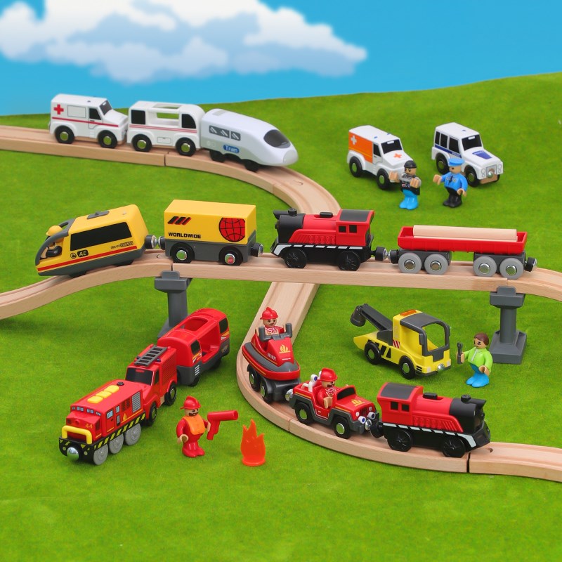 兼容BRIO 米兔 魔洛克 电动小火车轨道磁力通用木质轨.道发声发光