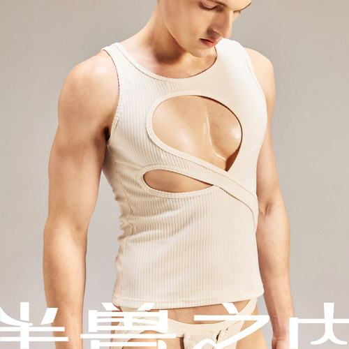 男士三背心绑带镂空柔软高弹