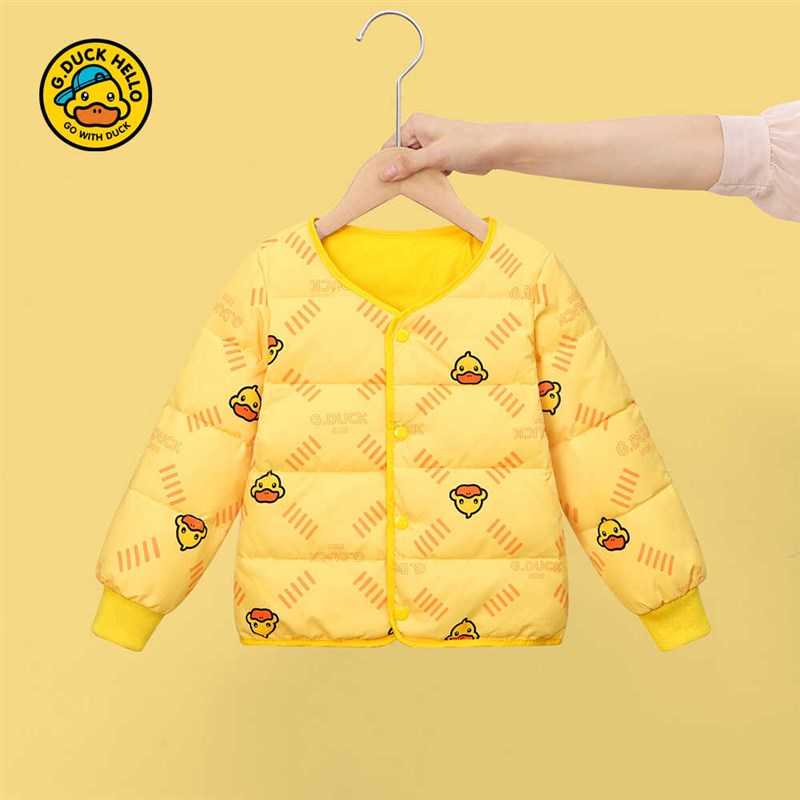 小黄鸭儿童羽绒服内胆宝双面穿秋冬装中小童短款女孩轻薄男童外套