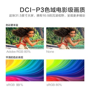 电脑显示器3252 31.5英寸4k高清微边框办公低蓝光不闪屏台式