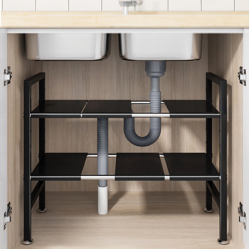 厨房下水槽置物架不锈钢可伸缩双层橱柜内分层隔板架锅具收纳架子