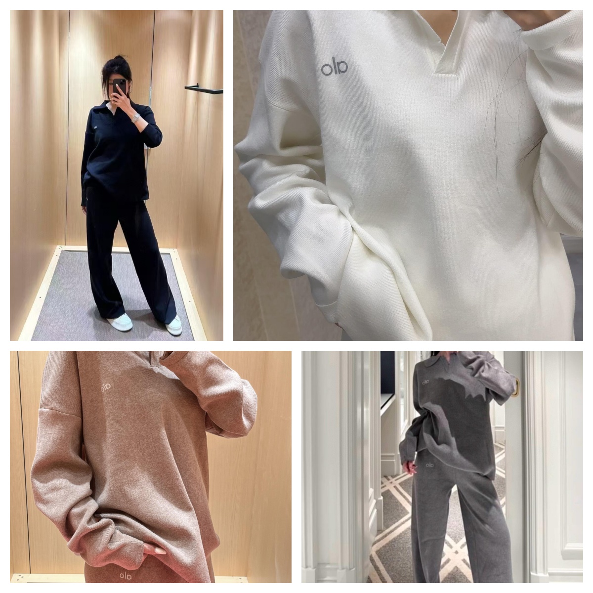 正品代购 ALO Jisoo款春秋老钱风Polo领针织衫阔腿长裤针织套装女