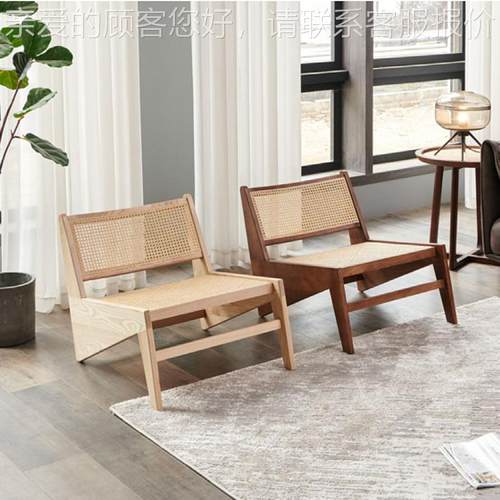 fz45富沙泽家具寂风侘网红宿酒店客厅民阳台实木藤编休闲躺椅单人