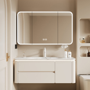 迪普瑞奶油风浴室柜橡木一体盆卫生间洗手脸柜组合洗漱台2025新款