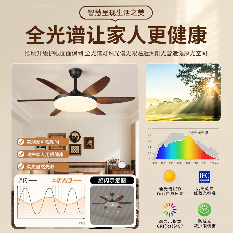 风扇灯2025新款中古风餐厅吊灯大尺寸客厅饭厅创意美式灯