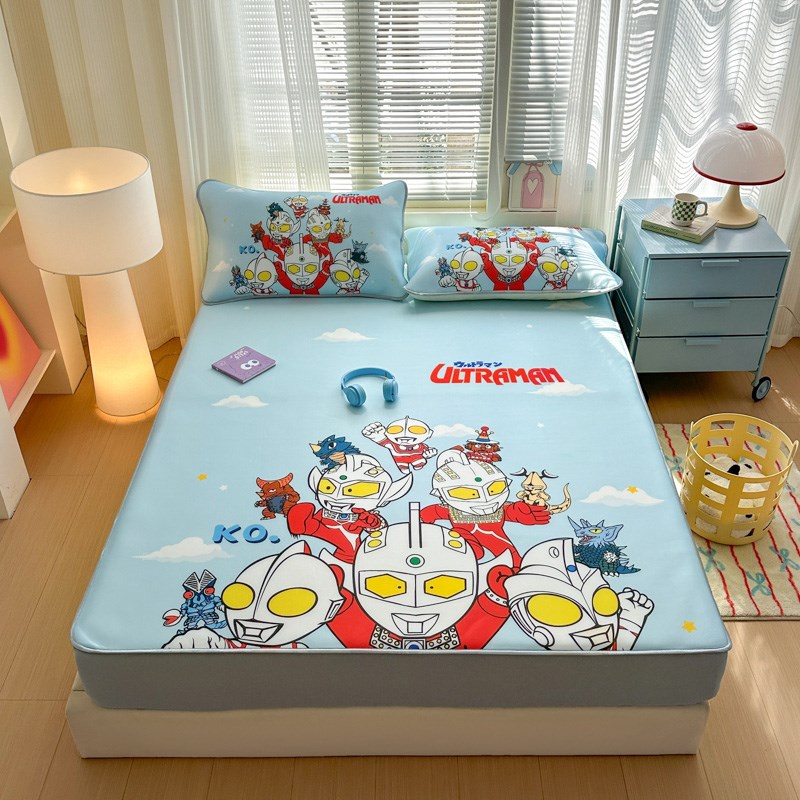 夏季儿童空调凉席床笠款三件套可水洗卡通冰丝席学生床垫子