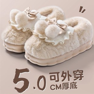 室内家居防滑加绒加厚毛毛棉鞋 2025新款 女士专用冬季 蝴蝶结棉拖鞋