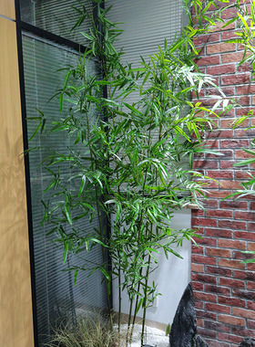 花舍新款长杈加密竹子室内假毛竹摆件绿色家居橱窗装饰植物套装