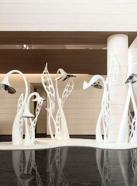 不锈钢花朵雕塑定制抽象艺术品铁艺摆件酒店别墅售楼处落地摆件