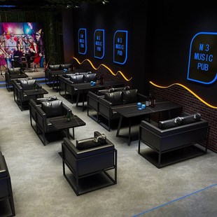 复古工业风酒吧清吧卡座沙发洽谈烧烤火锅店西餐厅咖啡馆桌椅组合