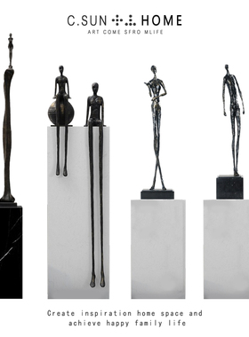 创意铁艺抽象人物摆件售楼处酒店大堂玄关落地雕塑金属人软装饰品