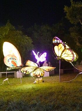 仿真发光蝴蝶雕塑公园林景观户外玻璃钢动物草坪装饰小品昆虫摆件