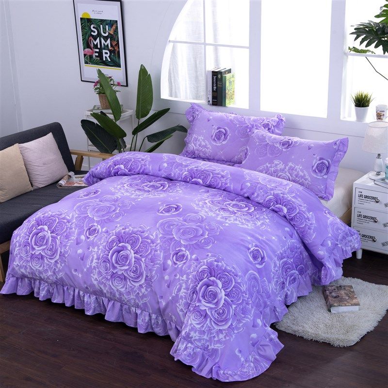 韩式加大双人花边被套220cmx240cm 学生宿舍卡通四季通用被单被罩