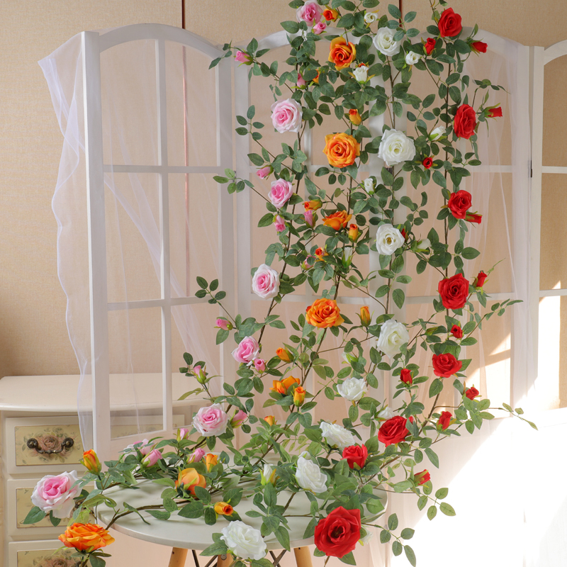 仿真玫瑰花藤假花塑料藤蔓植物摆设吊顶墙面空调管道装饰遮挡藤条