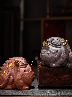 吞金兽茶几桌面摆件创意手工客厅办公室玄关家居装饰精品紫砂茶宠