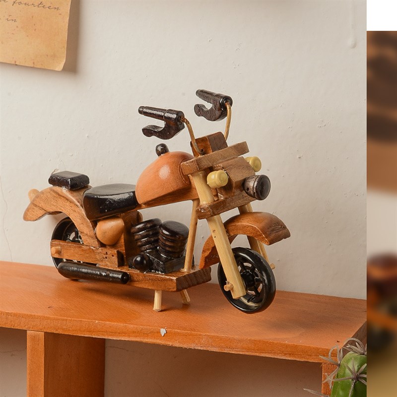 复古木质哈雷摆件创意家居书房办公室桌面模型装饰工艺品
