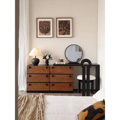 中古风实木梳妆台斗柜一体法式覆古床尾收纳柜卧室转角伸缩化妆桌